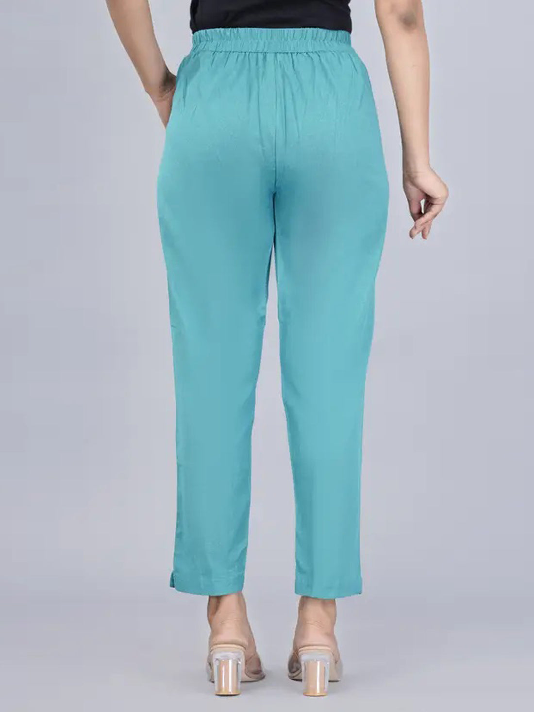 Cyan Everyday Cotton Half Elastic Trouser