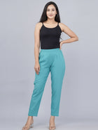 Cyan Everyday Cotton Half Elastic Trouser