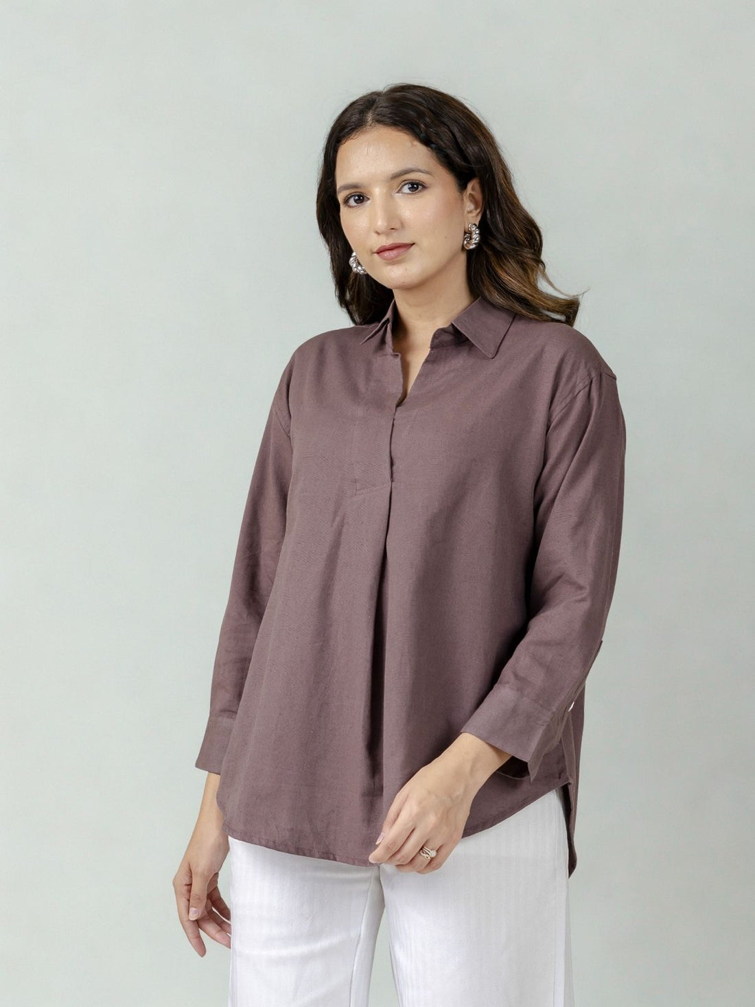 Light Brown & Chocolate Airy Linen Pleated Cotton Tops