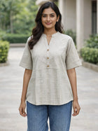 Dark Brown Stripe Yoke Top