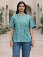 Dark Green Stripe Yoke Top