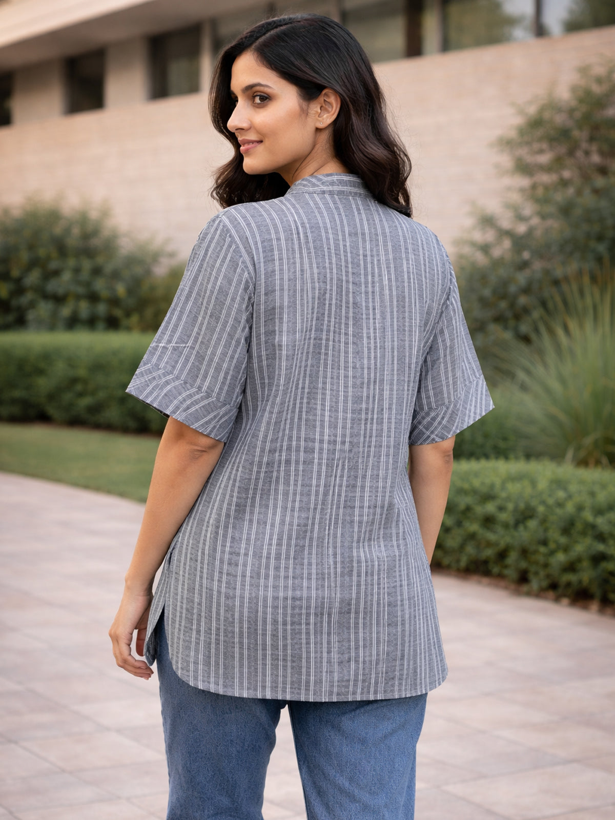 Grey Stripe Yoke Top – SaavStore