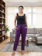 DarkPurple Handloom Cotton Round Elastic Trousers
