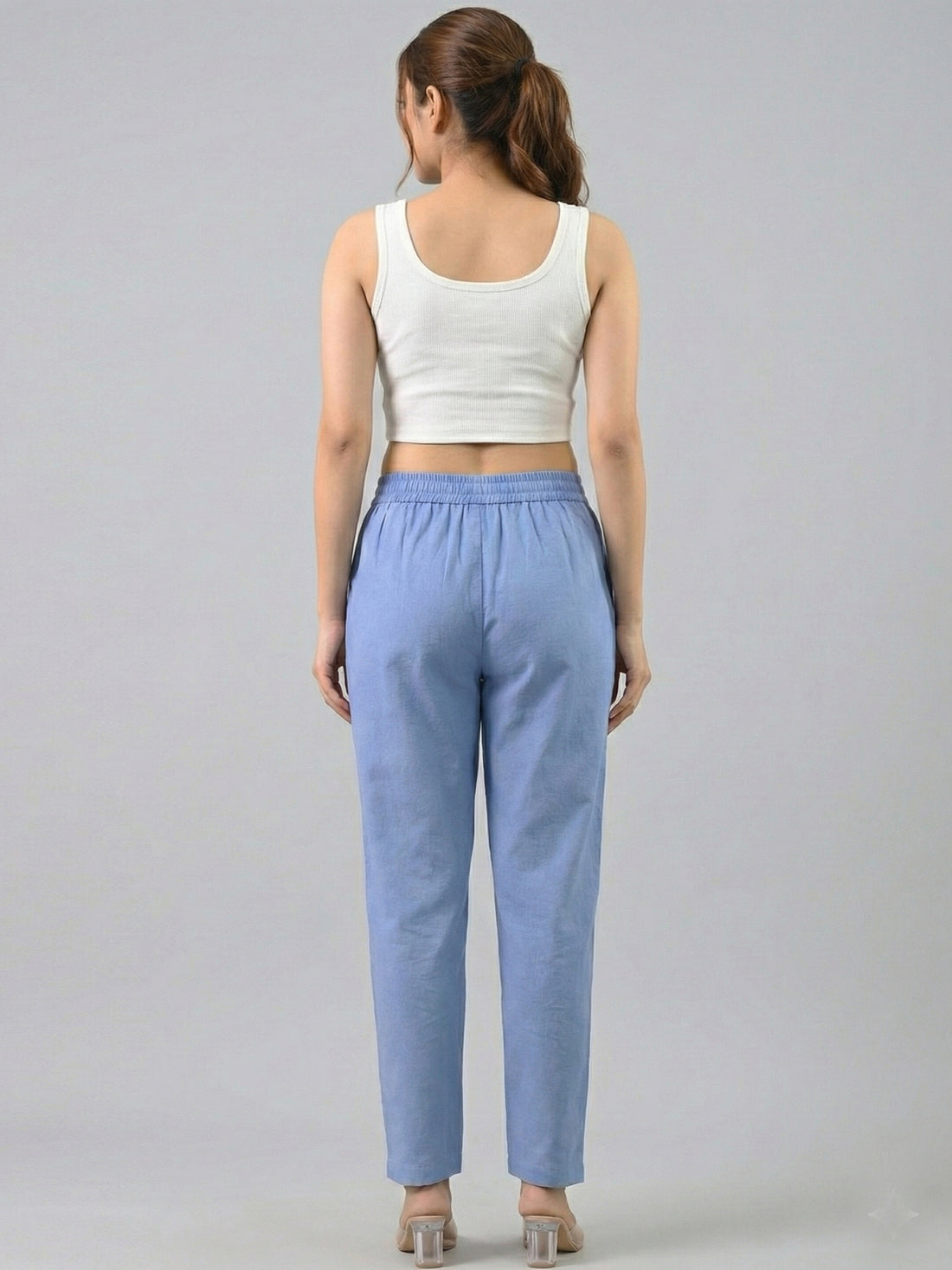 Everyday Denim Blue Cotton Fully Elastic Trouser