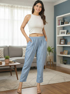 Denimblue Handloom Cotton Round Elastic Trousers
