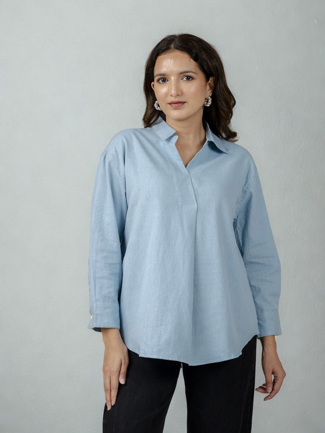 Firozi & Light Green Airy Linen Pleated Cotton Tops