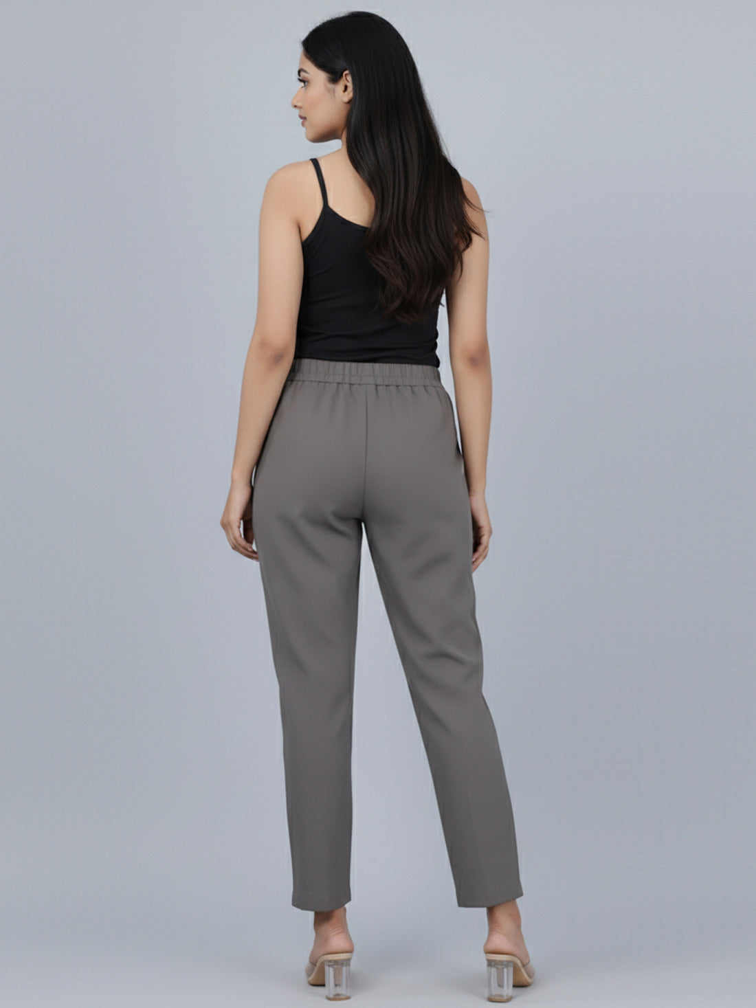 Grey Everyday Cotton Half Elastic Trouser