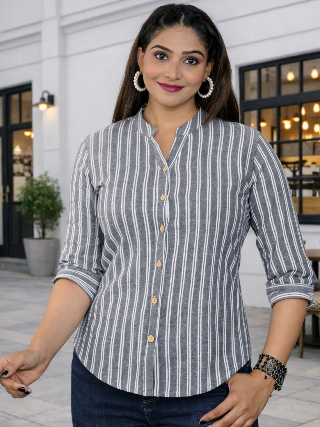 Grey Stripe Mango Line Shirt