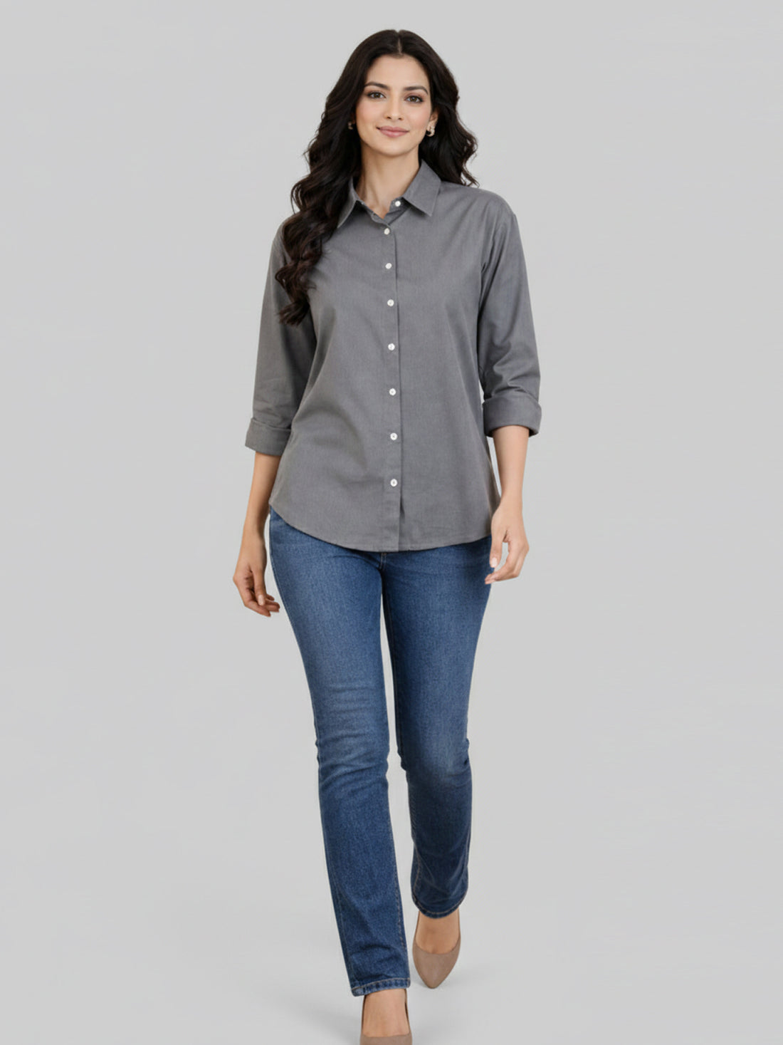 Bundle of 2 Grey & Wine Loose-Fit Over Size Cotton Shirt