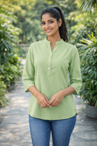 Light Green Viscose Regular Fit Tops