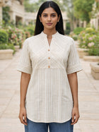 Light Brown Stripe Yoke Top