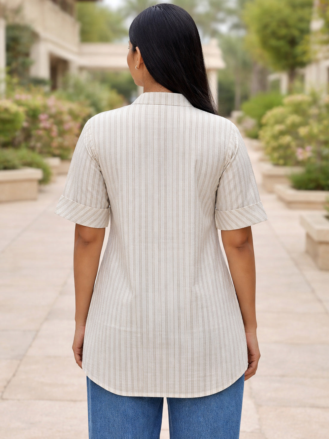 Light Brown Stripe Yoke Top