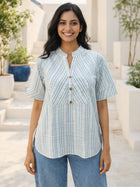 Light Green Stripe Yoke Top