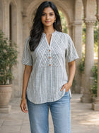 Light Grey Stripe Yoke Top