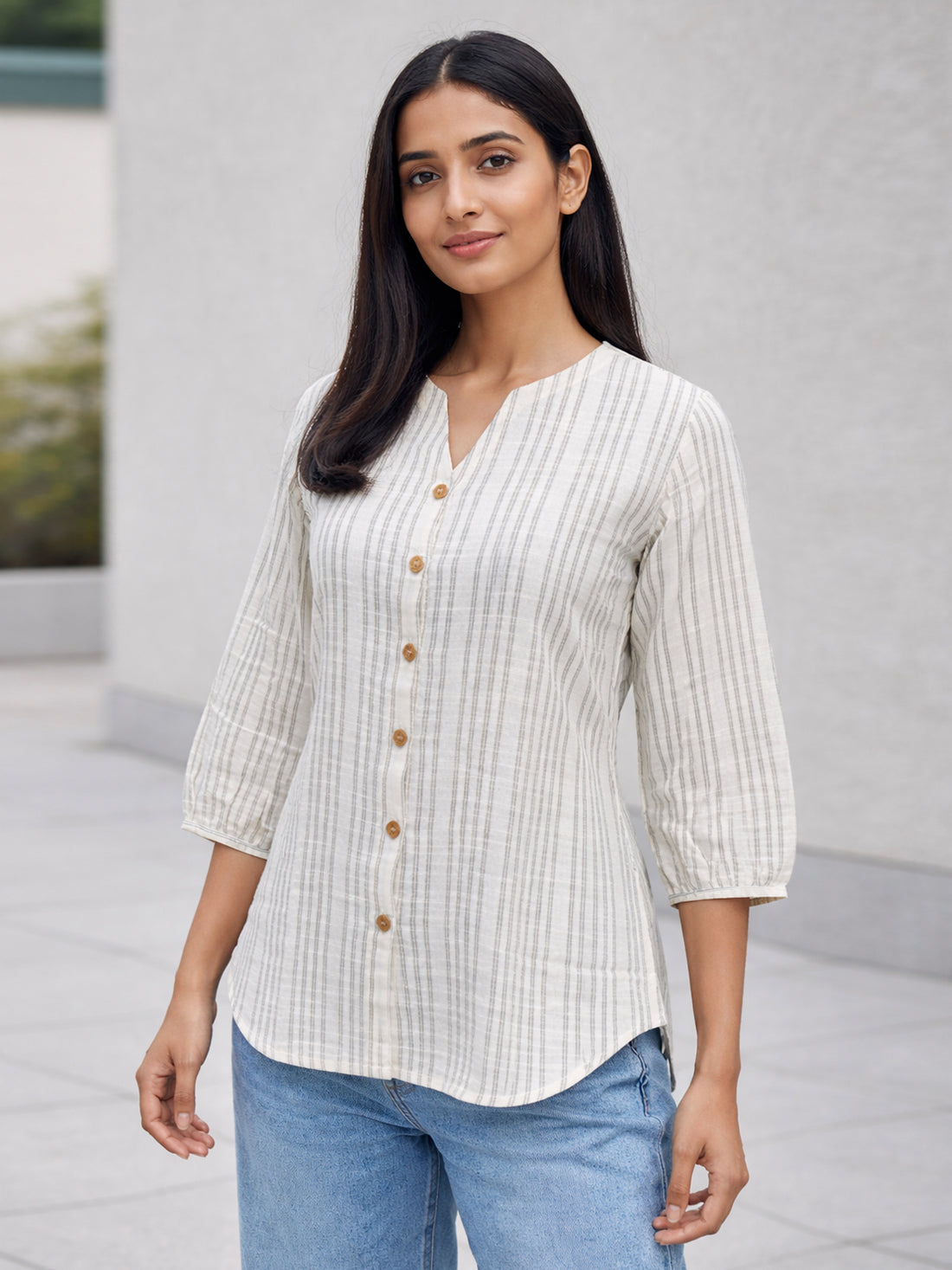 Light Grey Striped  Shirt