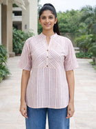 Light Pink Stripe Yoke Top
