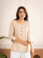 Light Beige Everyday Cotton Square Neck Top