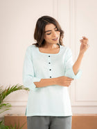 Light Blue Everyday Cotton Square Neck Top