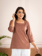 Light Brown Everyday Cotton Square Neck Top