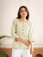 Light Green Everyday Cotton Square Neck Top