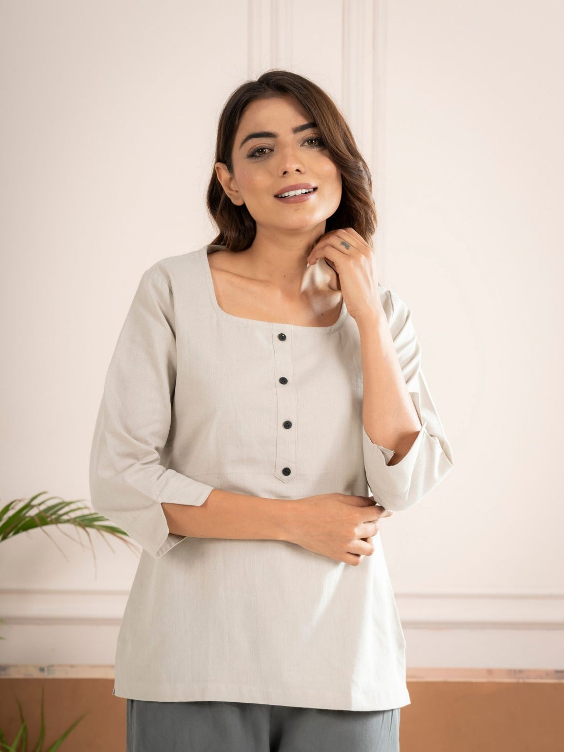 Light Grey Everyday Cotton Square Neck Top