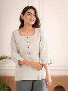 Light Grey Everyday Cotton Square Neck Top