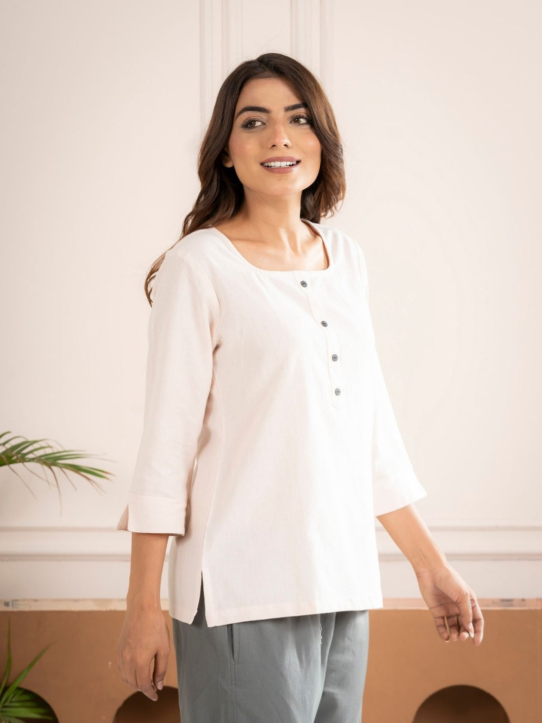 Light Peach Everyday Cotton Square Neck Top