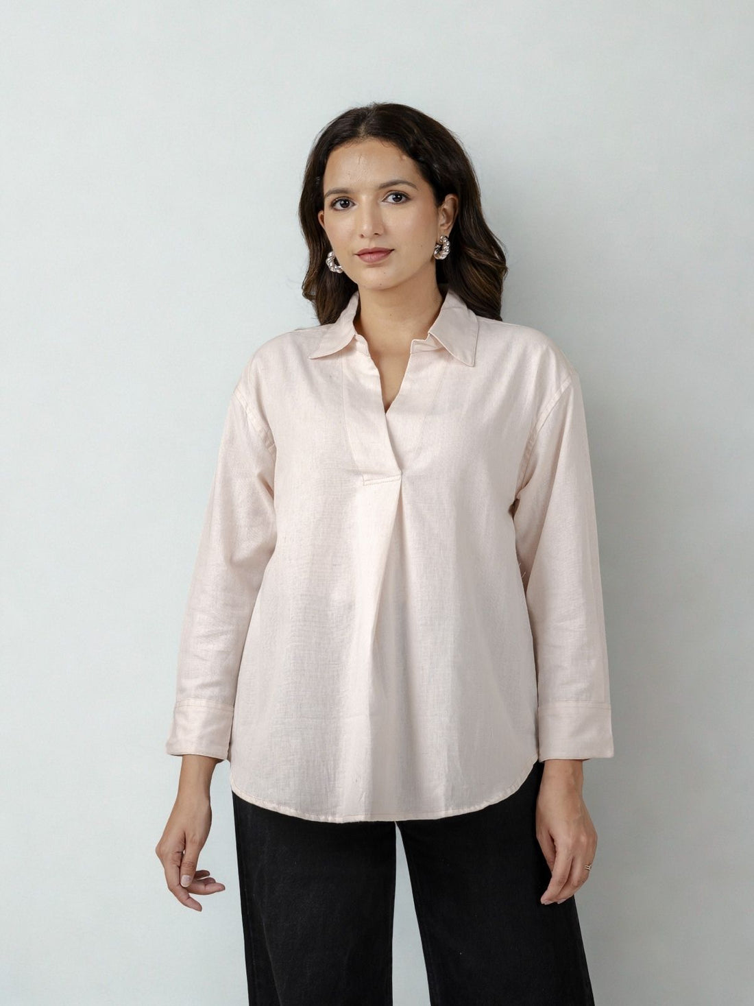 White & Light Pink Airy Linen Pleated Cotton Tops