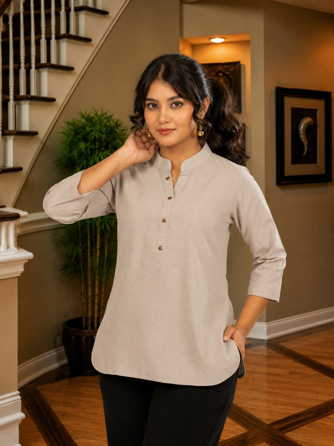 Light Grey Cotton Comfort Tops