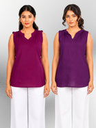 Magenta & Purple Viscose Gathered Neckline Tops Combo