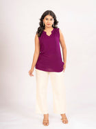 Magenta Viscose Gathered Neckline Tops