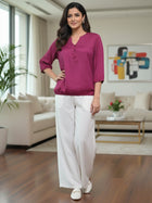 Magenta Viscose Elastic Waist Tops