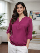 Magenta Viscose Elastic Waist Tops