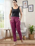 Maroon Handloom Cotton Round Elastic Trousers