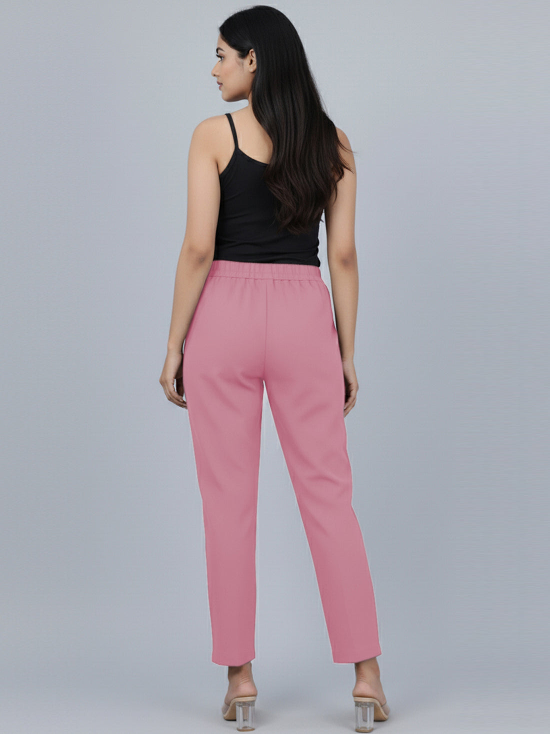 MauvePink Everyday Cotton Half Elastic Trouser
