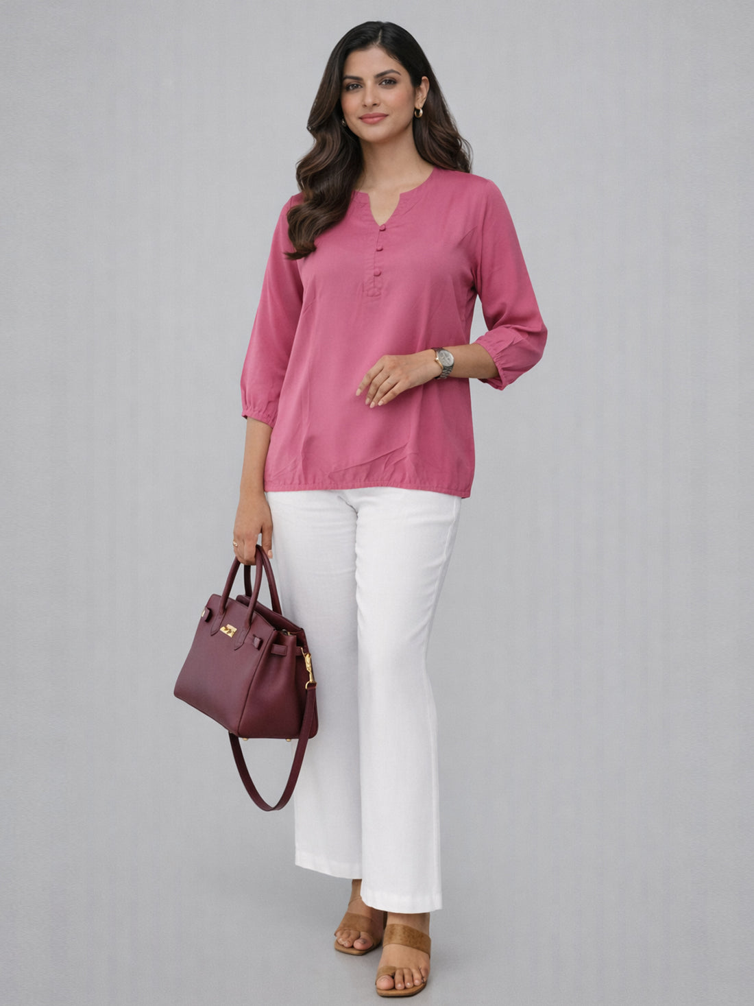 Bundle of 2 MauvePink & Wine Viscose Waist Fit Tops