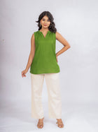 Mehndi Viscose Gathered Neckline Tops