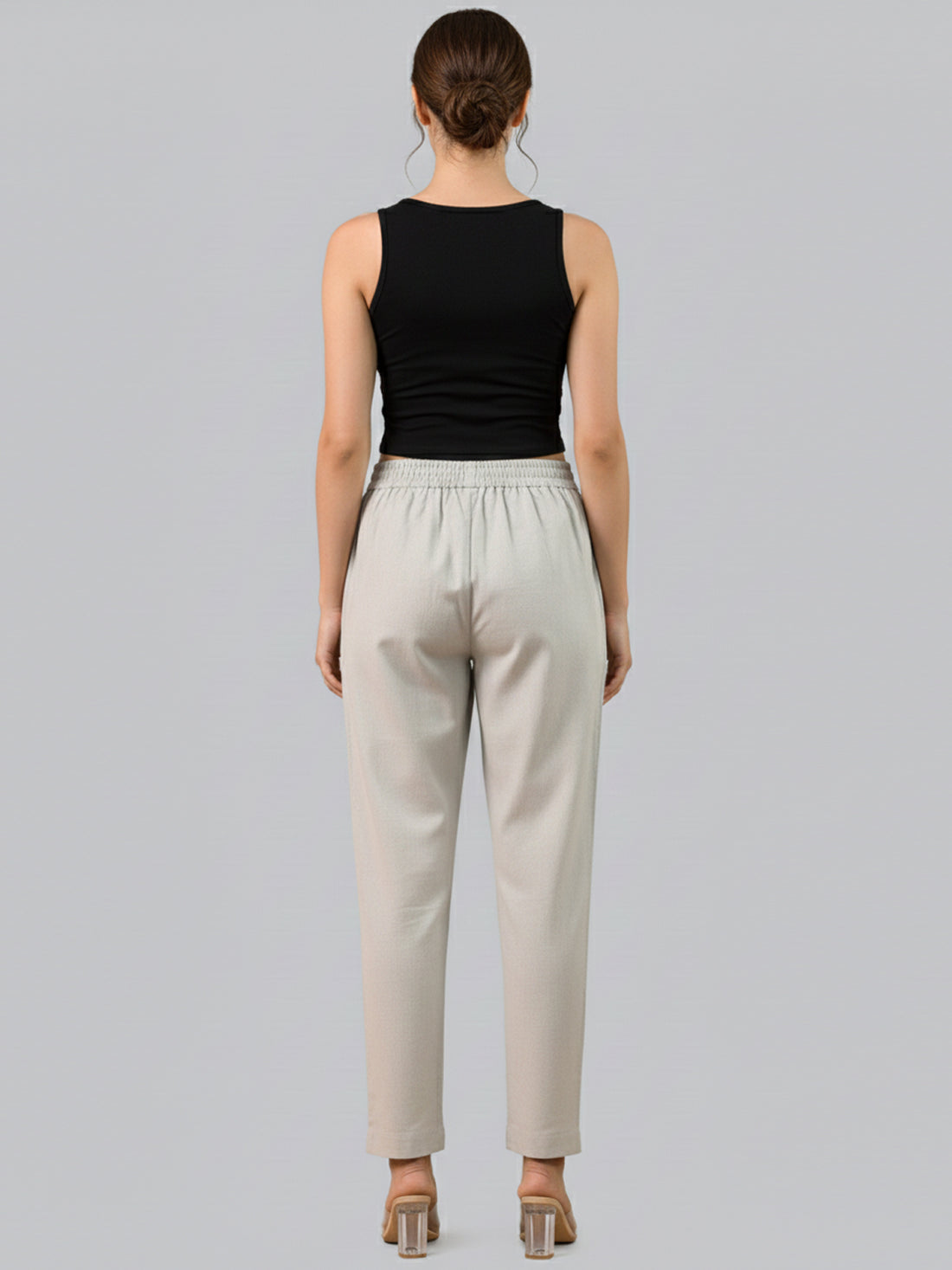 Everyday Melange Grey Cotton Fully Elastic Trouser