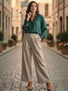 Melange Grey Relaxed Fit Wide Leg Pants - Pure Cotton
