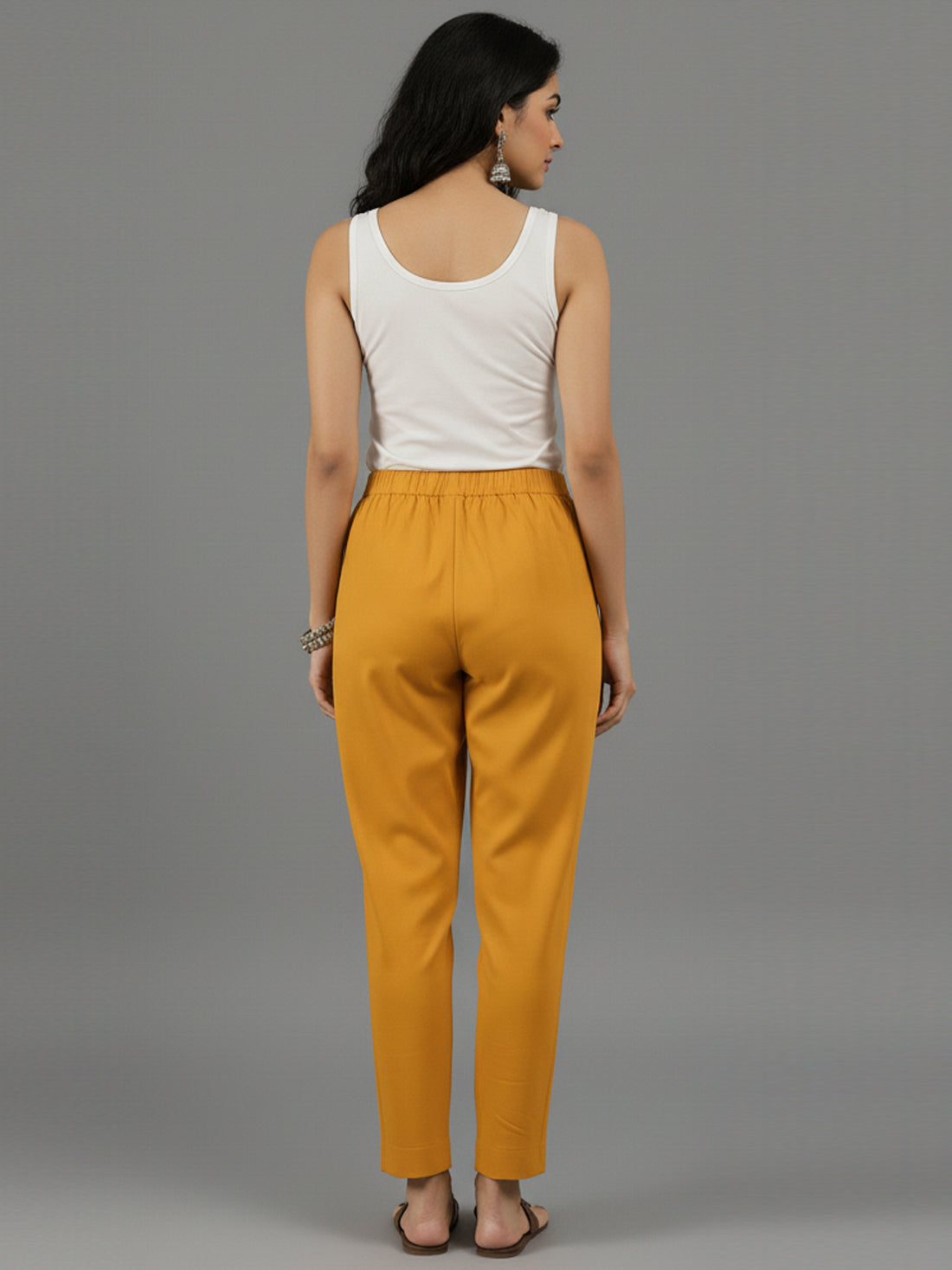 Mustard Everyday Cotton Half Elastic Trouser