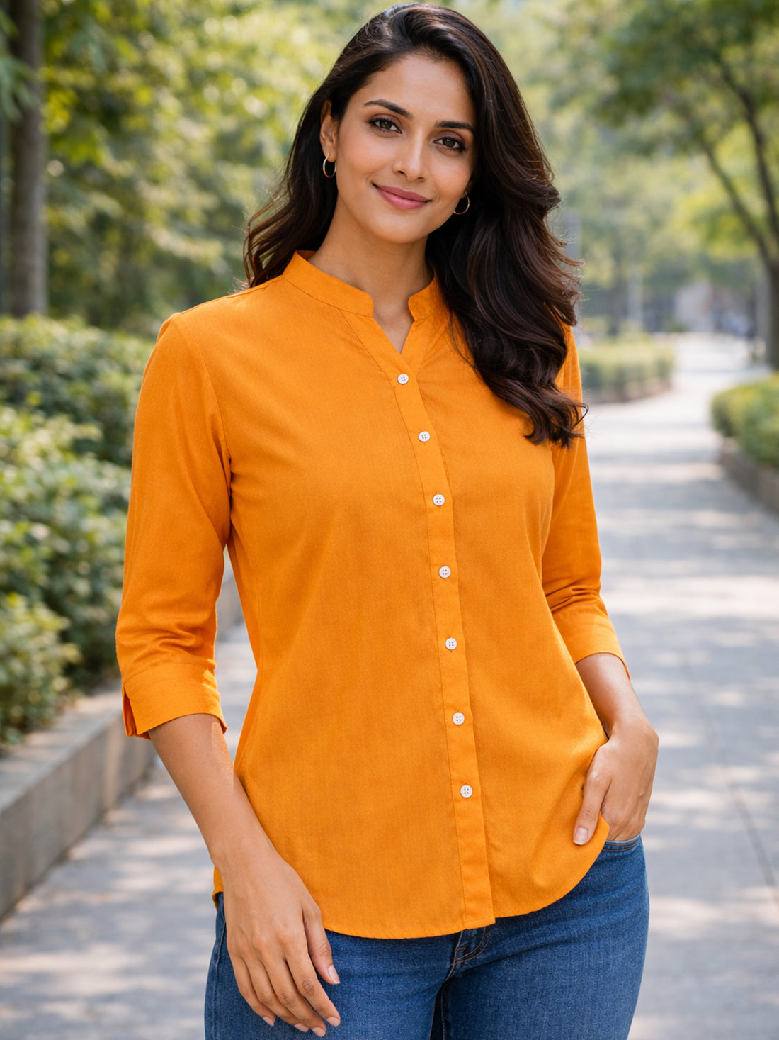 Mustard Viscose Regular Fit Shirts