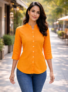 Mustard Viscose Regular Fit Shirts
