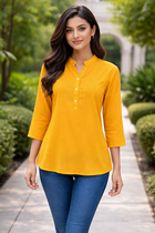 Mustard Viscose Regular Fit Tops