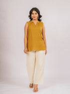 Mustard Viscose Gathered Neckline Tops