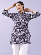 NavyBlue Cotton Block Print Short Kurti