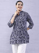 NavyBlue Cotton Block Print Short Kurti