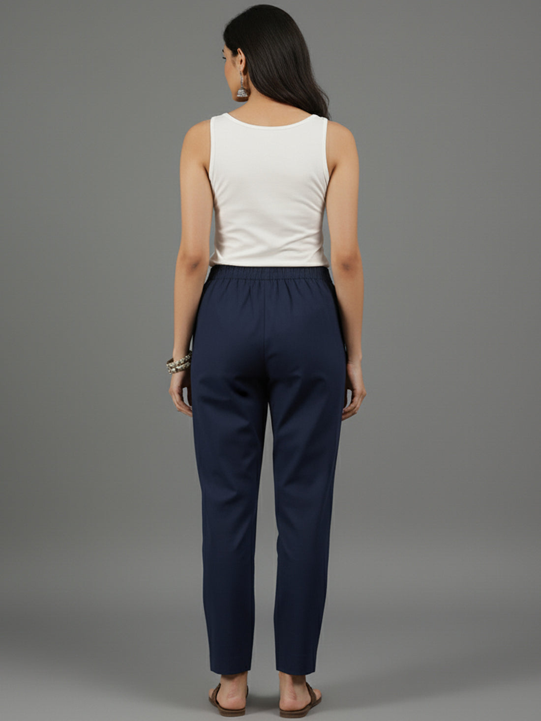 NavyBlue Everyday Cotton Half Elastic Trouser