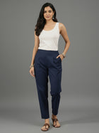 NavyBlue Everyday Cotton Half Elastic Trouser
