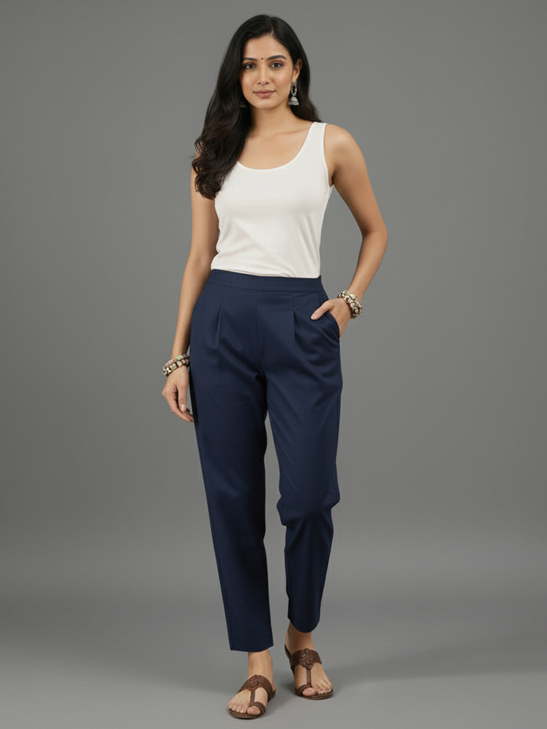 Bundle of 2 Navyblue & Wine half Elastic trousers