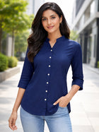 Navy Blue Viscose Regular Fit Shirts